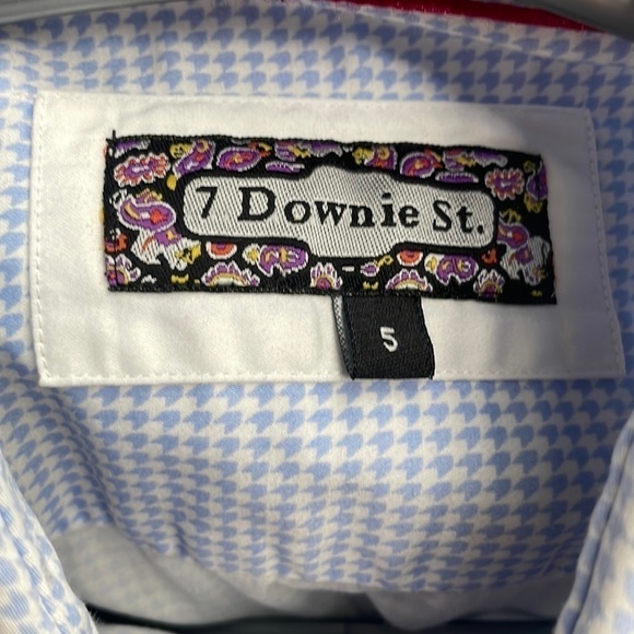 7 Downie St button down shirt houndstooth blue white flip cuff business career L - Picture 4 of 10
